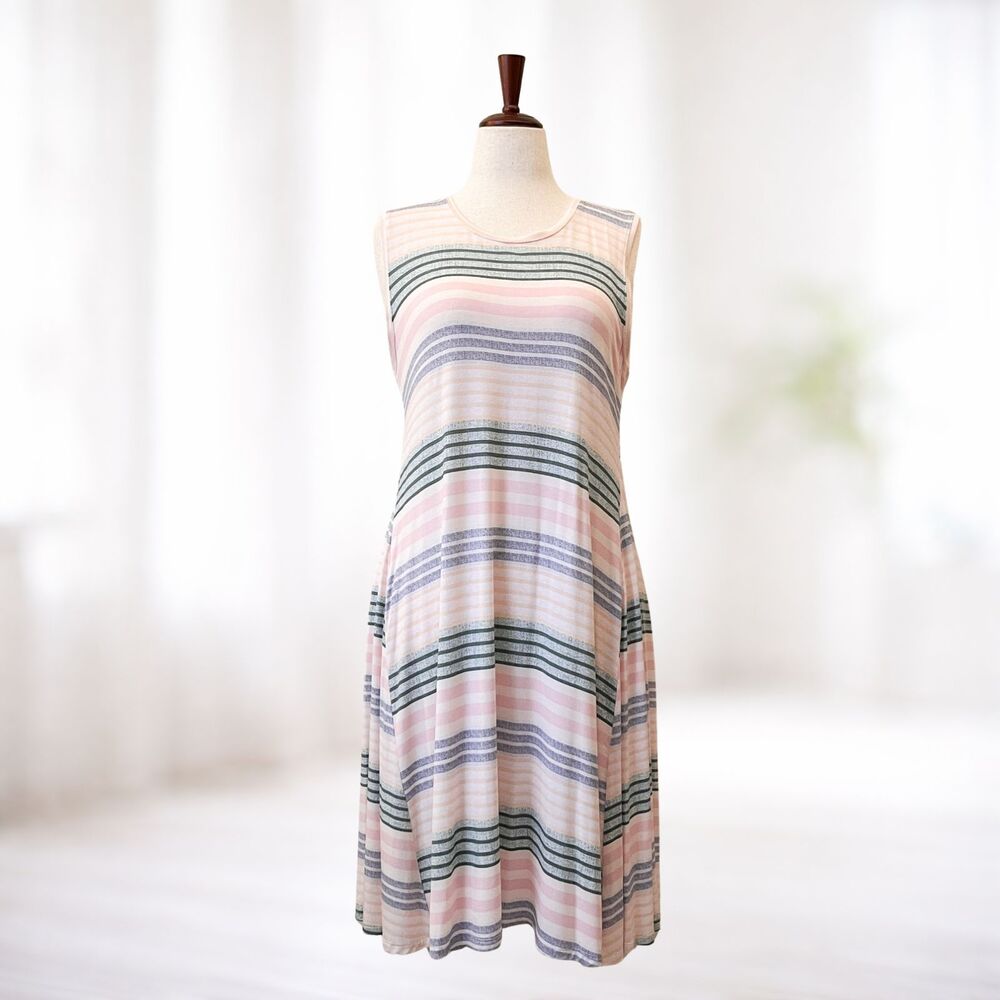 NWT Style & Co Striped Sleeveless Summer Dress L Beach Resort Casual Lagenlook